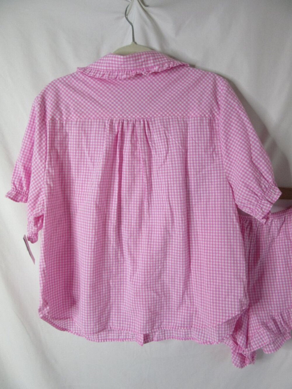 Auden Pajamas Pink Gingham Ruffle Shorts Button Notch Collar Top Size Large NWT - Picture 4 of 13